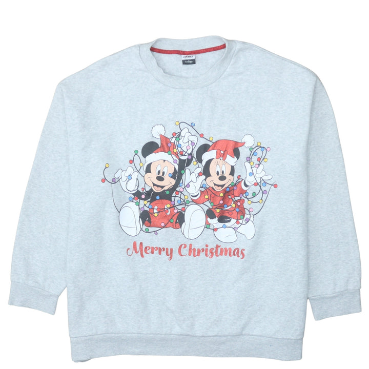 George Disney Women's Grey 2XL Mickey & Minnie Christmas Sweatshirt