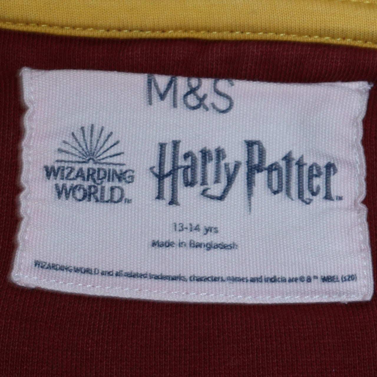 Marks and Spencer Girls Burgundy Gryffindor Sweatshirt 13-14 Years Pullover Cotton Blend