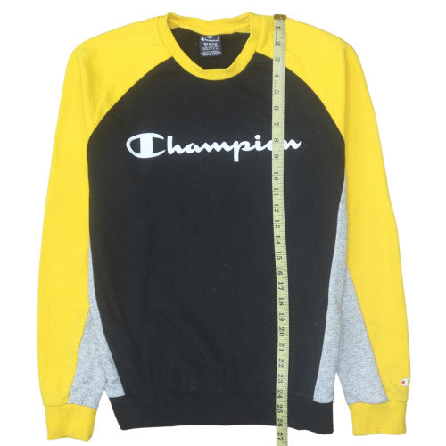 Champion Men's Black Yellow Colourblock Crew Neck Sweatshirt Medium