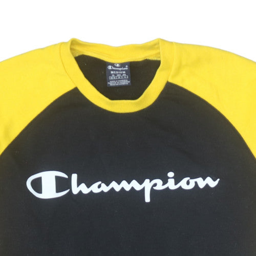 Champion Men's Black Yellow Colourblock Crew Neck Sweatshirt Medium