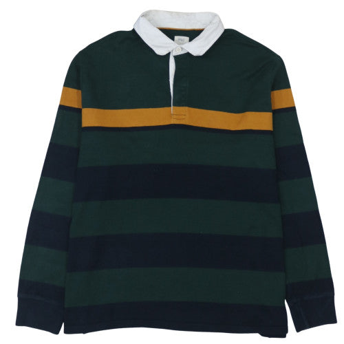 Marks and Spencer Men's Green Navy Stripe Long Sleeve Rugby Polo 3XL