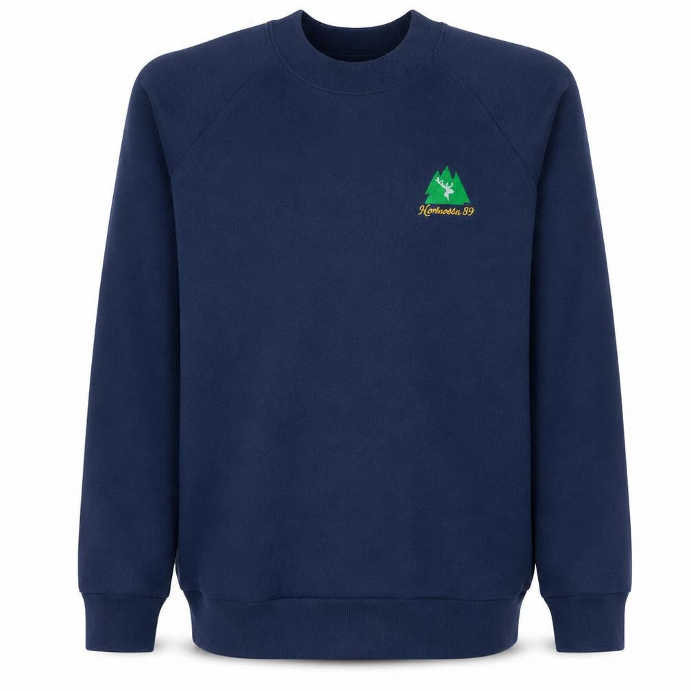 Front view of Fruit of the Loom men’s blue northumbria 99 embroidered pullover sweatshirt m