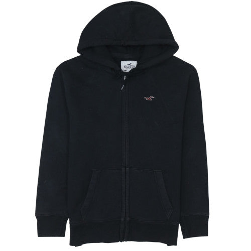 Hollister Men’s Black Full Zip Hoodie Size S Fleece Logo Sweatshirt