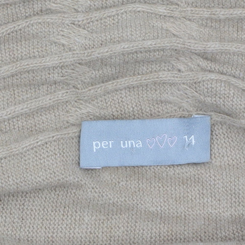 Marks and Spencer Women Beige Long Sleeve Cable-Knit Cardigan Size 14