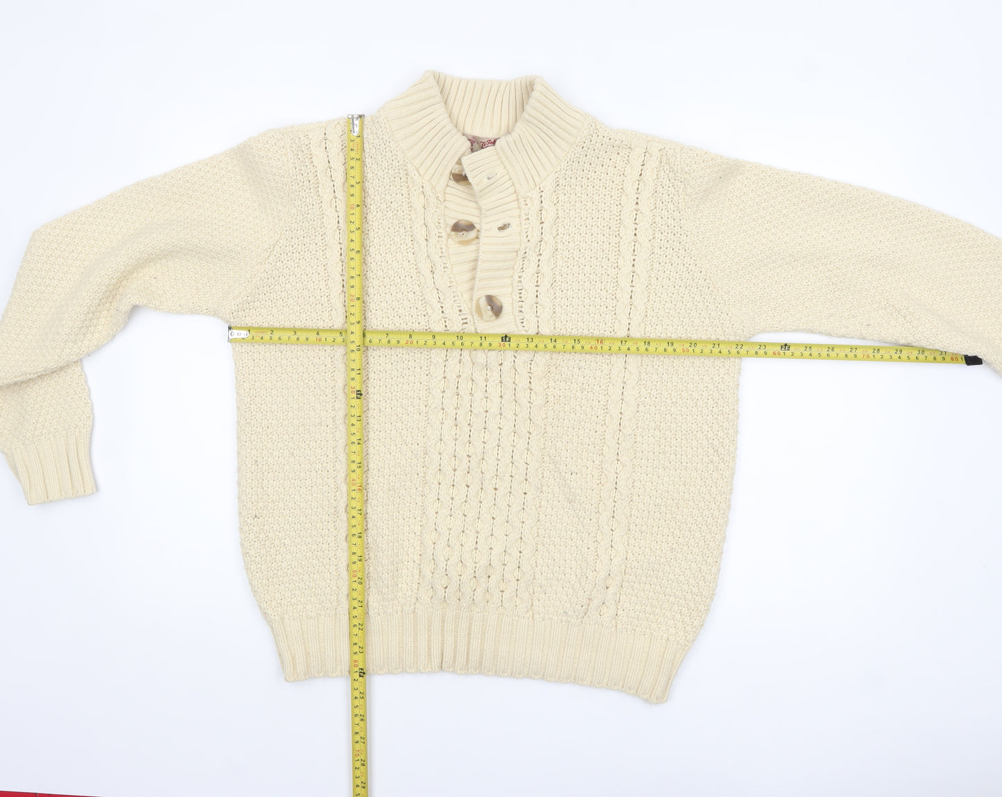 Tokyo Laundry Men's Ivory Cable-Knit Henley Jumper M