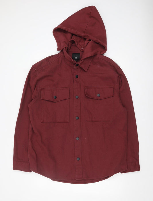 River Island Men’s Red Hooded Cotton Jacket Size L Casual