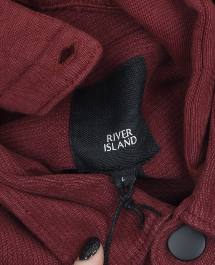 River Island Men’s Red Hooded Cotton Jacket Size L Casual