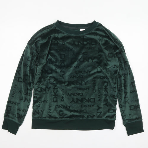 DKNY Women Green Velour Long Sleeve Lounge Top Size S