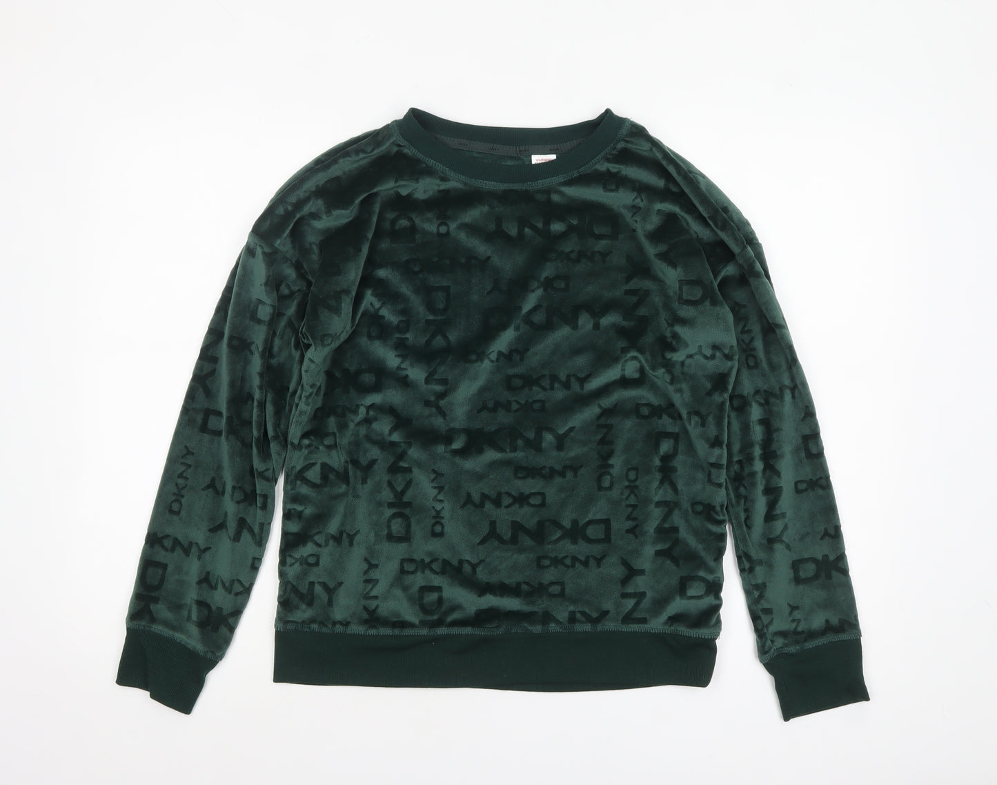 DKNY Women Green Velour Long Sleeve Lounge Top Size S