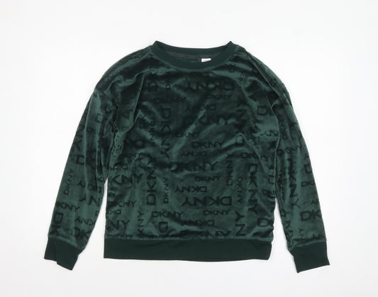DKNY Women Green Velour Long Sleeve Lounge Top Size S