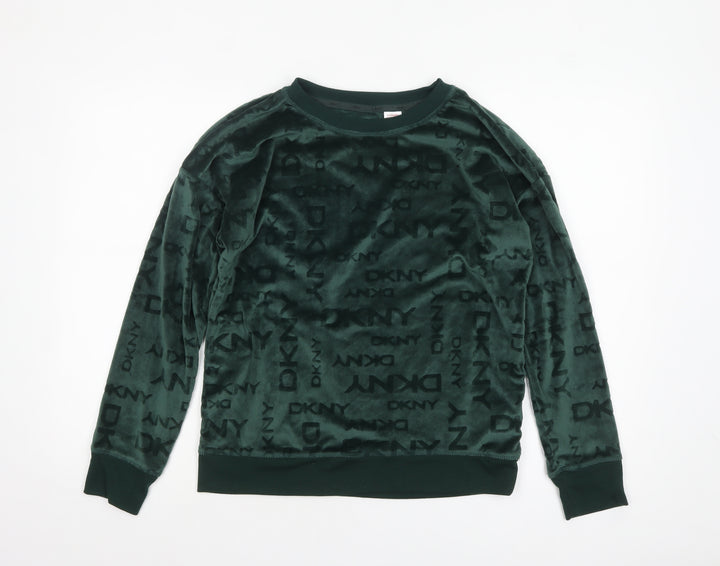 DKNY Women Green Velour Long Sleeve Lounge Top Size S