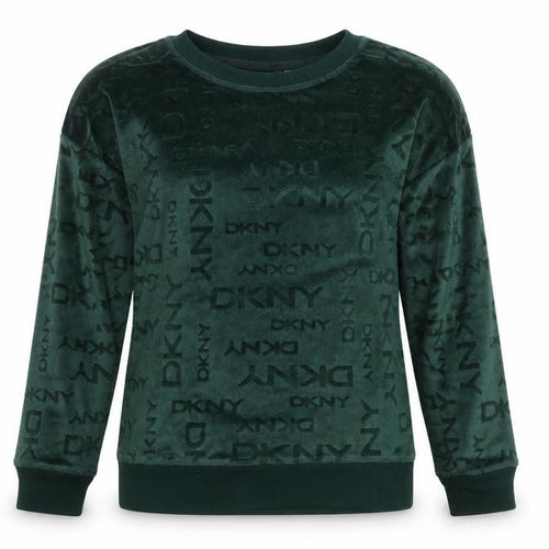 DKNY Women Green Velour Long Sleeve Lounge Top Size S