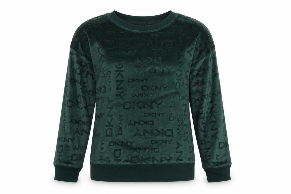 DKNY Women Green Velour Long Sleeve Lounge Top Size S