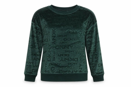 DKNY Women Green Velour Long Sleeve Lounge Top Size S