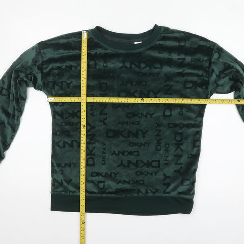 DKNY Women Green Velour Long Sleeve Lounge Top Size S