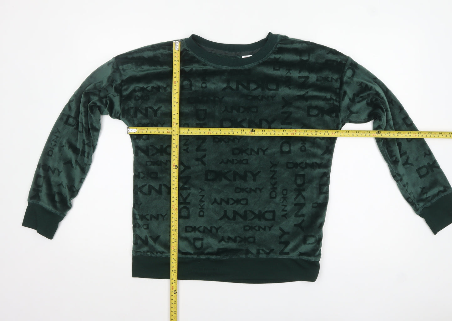 DKNY Women Green Velour Long Sleeve Lounge Top Size S