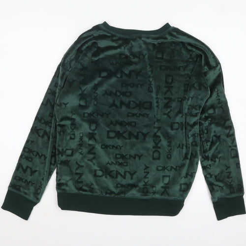 DKNY Women Green Velour Long Sleeve Lounge Top Size S