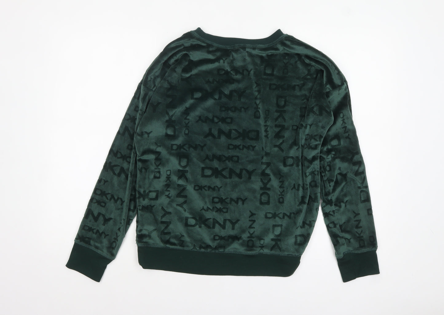 DKNY Women Green Velour Long Sleeve Lounge Top Size S