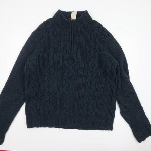 Timberland Men’s Blue Cable-Knit Wool 1/2 Zip Jumper XL