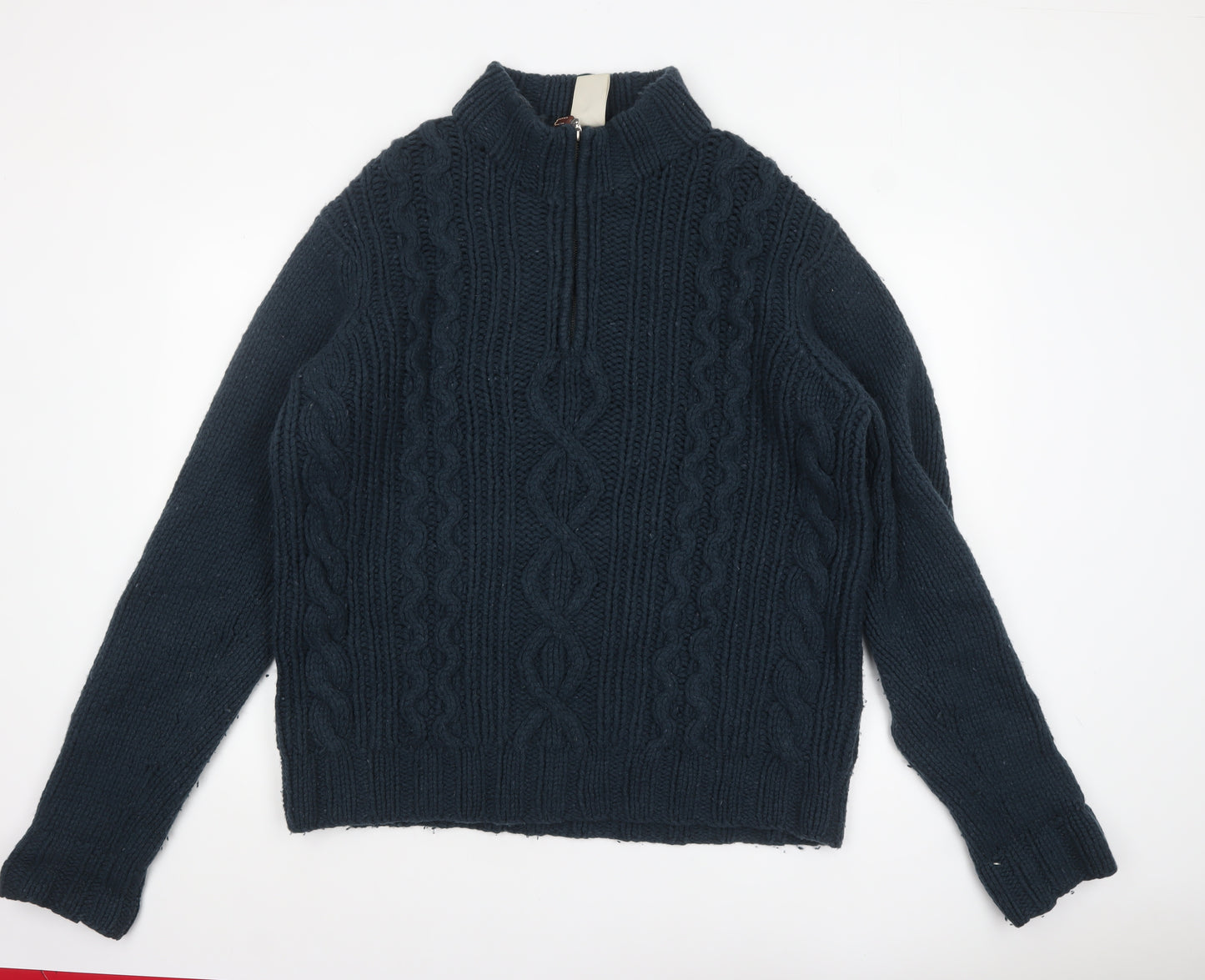 Timberland Men’s Blue Cable-Knit Wool 1/2 Zip Jumper XL