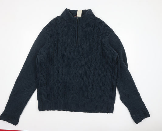 Timberland Men’s Blue Cable-Knit Wool 1/2 Zip Jumper XL