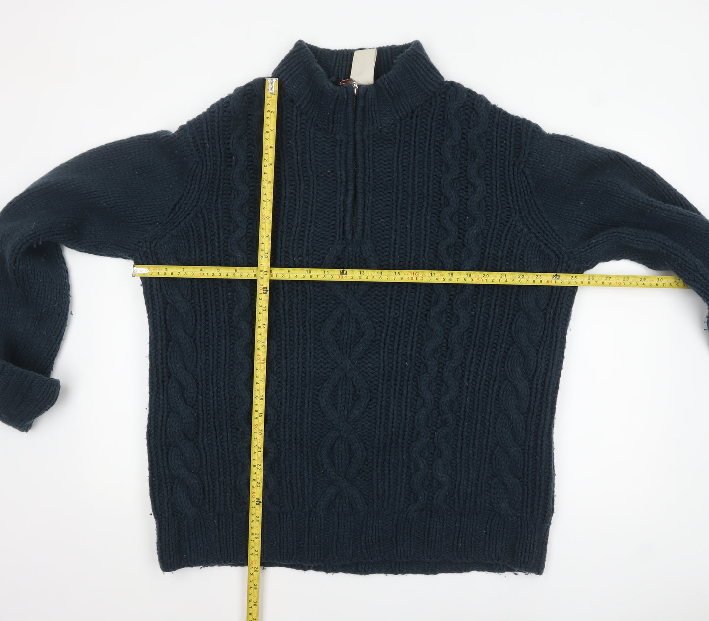 Timberland Men’s Blue Cable-Knit Wool 1/2 Zip Jumper XL