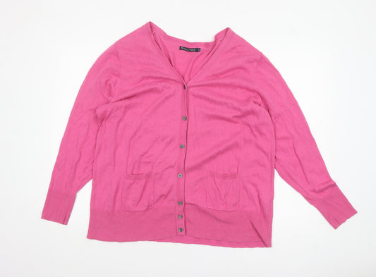 Woolovers Women Pink Cotton Silk V-Neck Cardigan XL