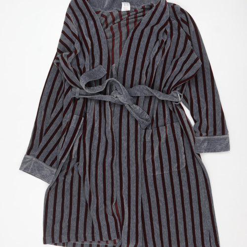 Marks and Spencer Men's Grey Striped Belted Robe Medium Acrylic Blend