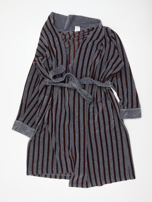 Marks and Spencer Men's Grey Striped Belted Robe Medium Acrylic Blend
