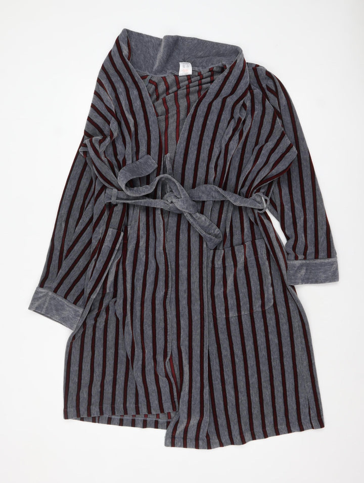 Marks and Spencer Men's Grey Striped Belted Robe Medium Acrylic Blend