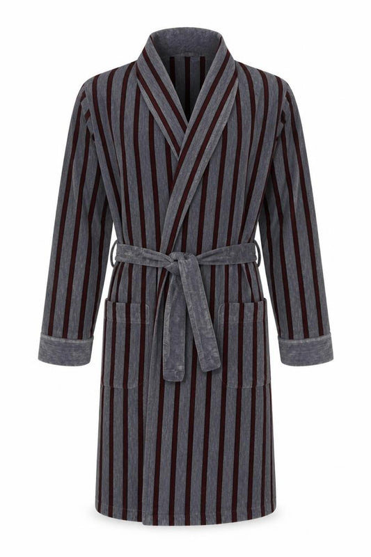 Marks and Spencer Men's Grey Striped Belted Robe Medium Acrylic Blend