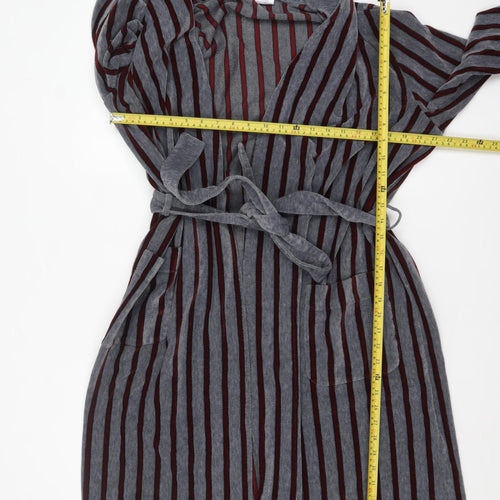 Marks and Spencer Men's Grey Striped Belted Robe Medium Acrylic Blend