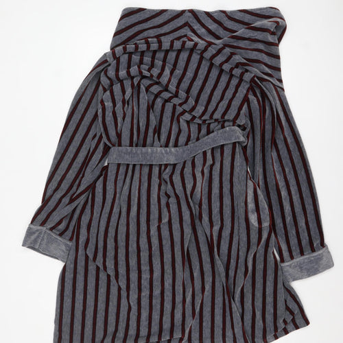 Marks and Spencer Men's Grey Striped Belted Robe Medium Acrylic Blend