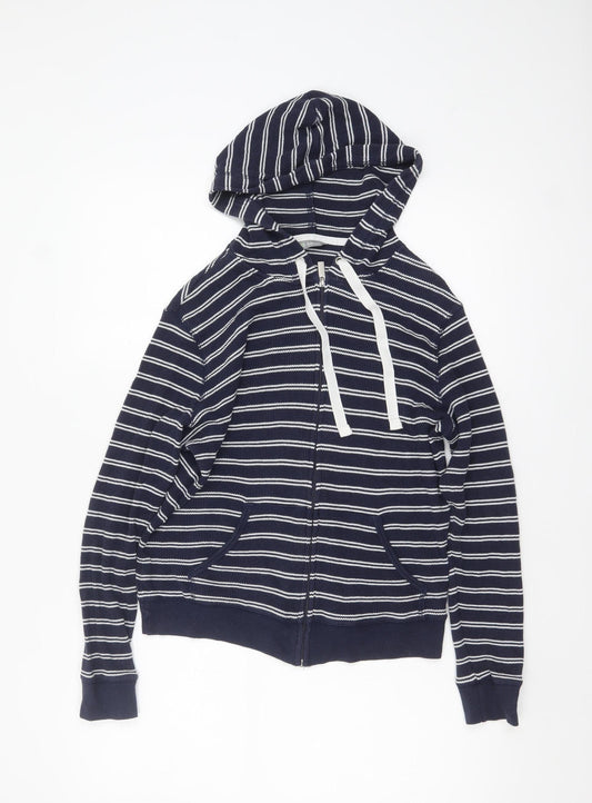 Marks and Spencer Women's Navy Striped Cotton Full Zip Hoodie UK 12