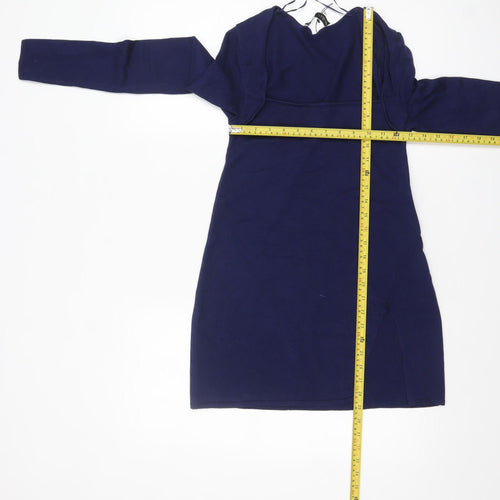 Zara Women Blue Bodycon Long Sleeve Knit Dress Size 8
