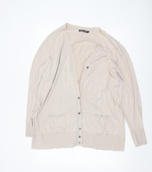 Woolovers Womens Beige Cotton Silk V-Neck Long Sleeve Cardigan XL