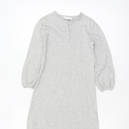 The Little White Company Girls Grey Knit Shift Dress 5-6 Years Long Sleeve