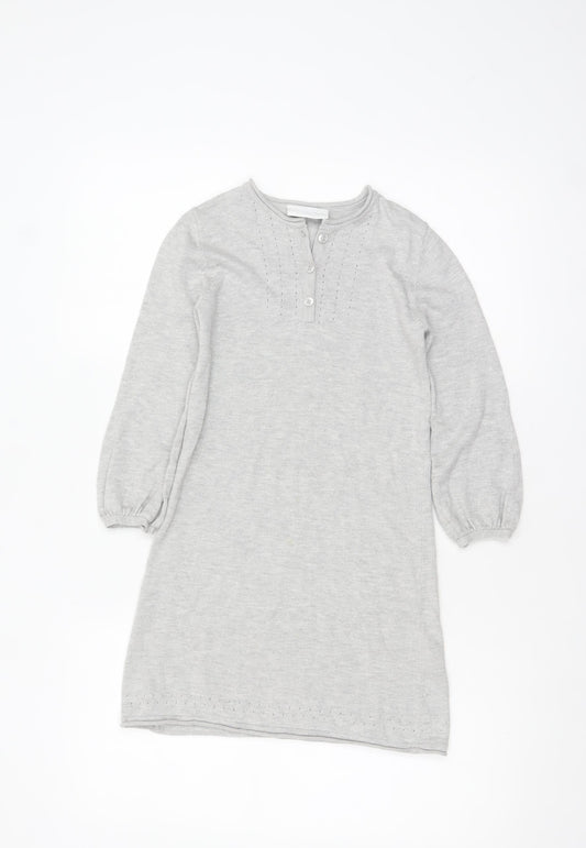 The Little White Company Girls Grey Knit Shift Dress 5-6 Years Long Sleeve