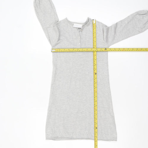 The Little White Company Girls Grey Knit Shift Dress 5-6 Years Long Sleeve