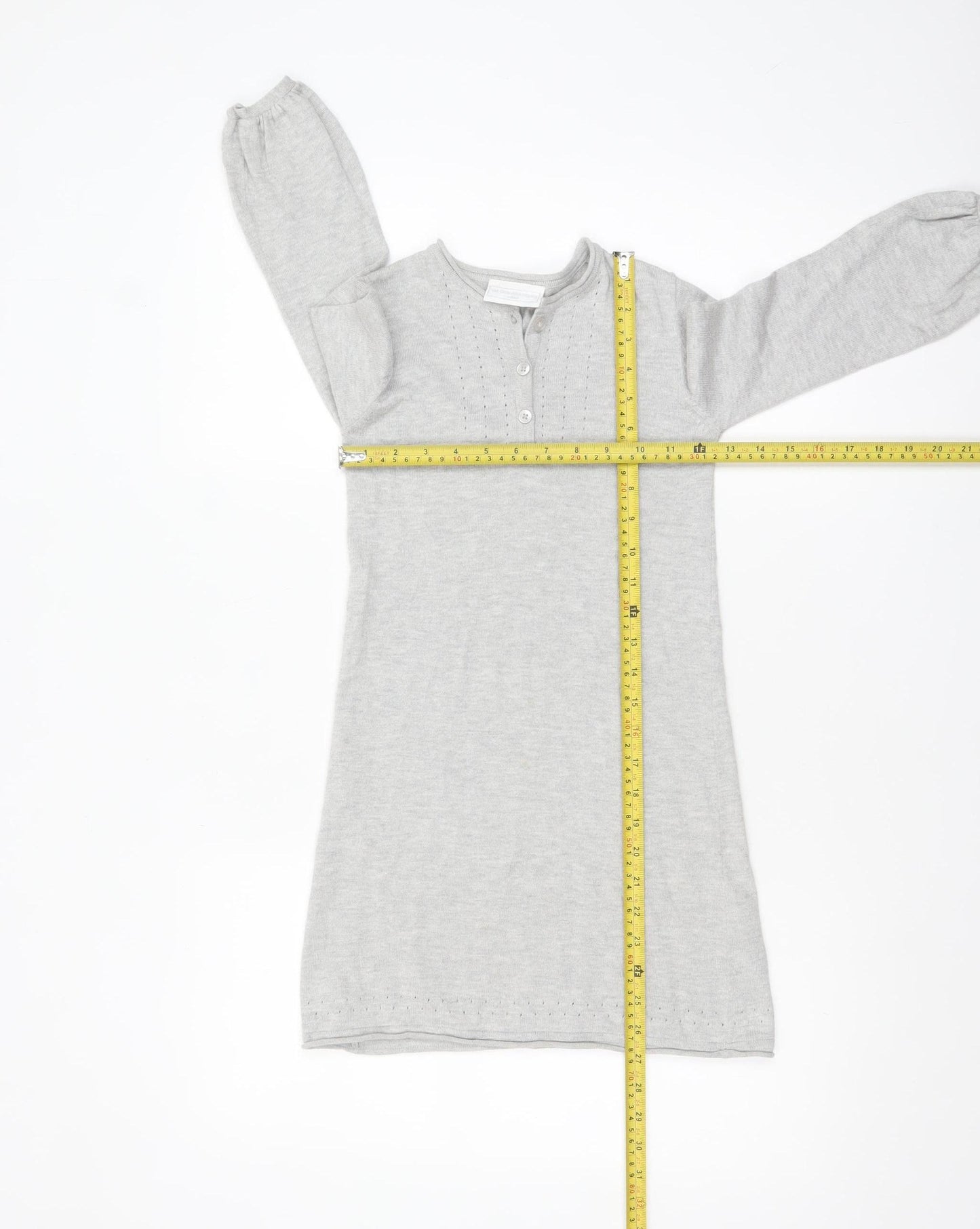 The Little White Company Girls Grey Knit Shift Dress 5-6 Years Long Sleeve