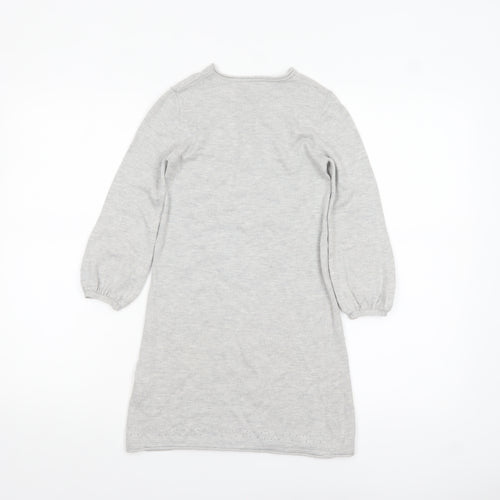 The Little White Company Girls Grey Knit Shift Dress 5-6 Years Long Sleeve