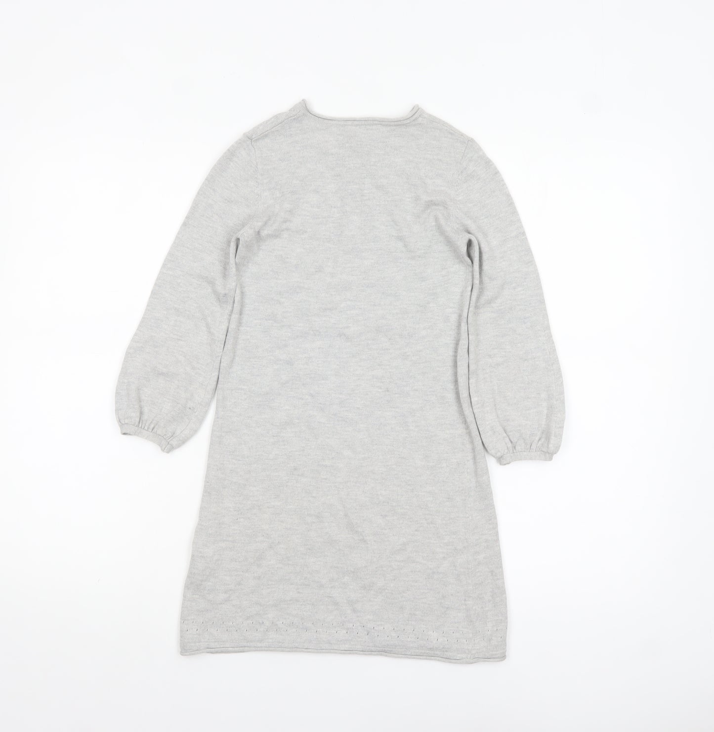 The Little White Company Girls Grey Knit Shift Dress 5-6 Years Long Sleeve