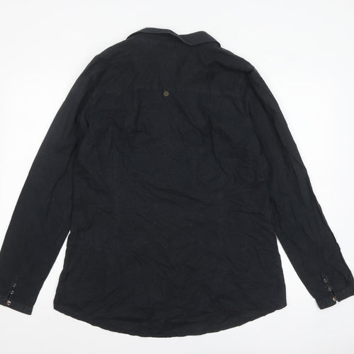 OPUS Women's Black Cotton Ruffle Trim Long Sleeve Blouse Size 16
