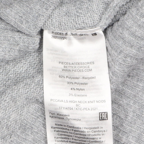 Pieces Women Grey Roll Neck Pullover Jumper Size S