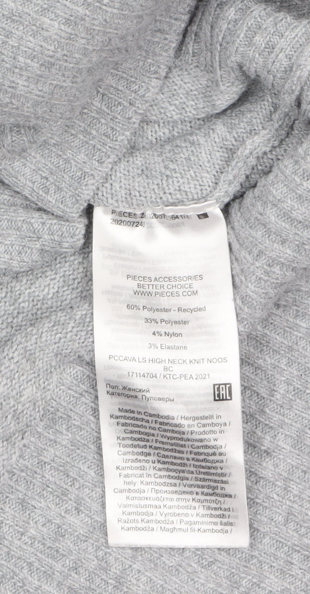Pieces Women Grey Roll Neck Pullover Jumper Size S