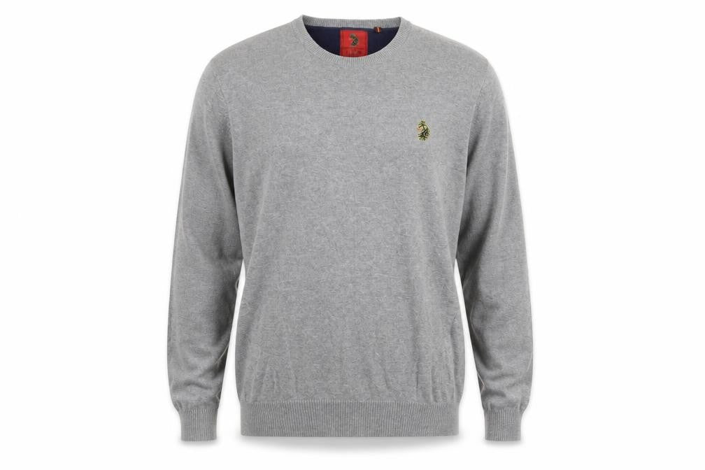 Front view of Luke 1977 Men’s Grey Cotton Crew Neck jumper XL