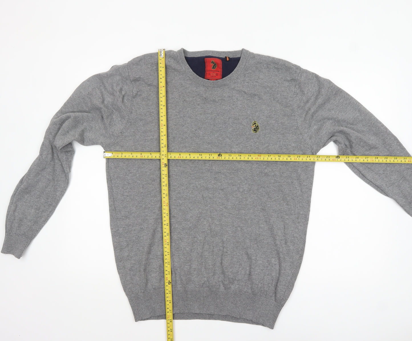 Luke 1977 Men’s Grey Cotton Crew Neck Pullover Jumper XL