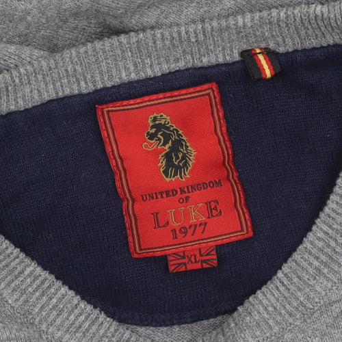 Luke 1977 Men’s Grey Cotton Crew Neck Pullover Jumper XL
