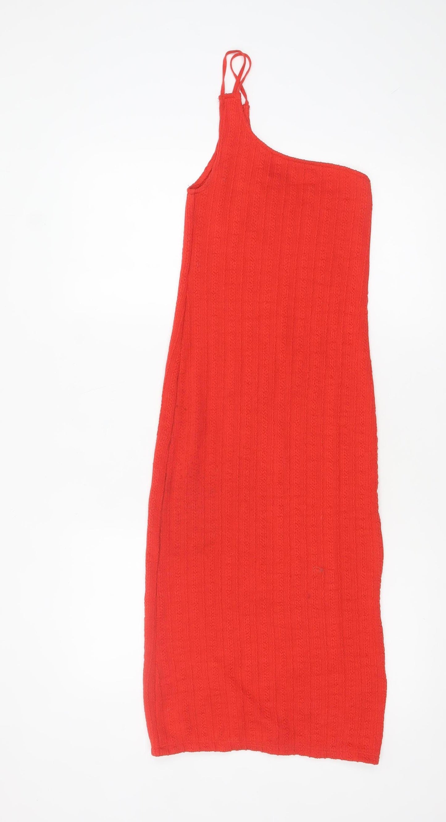 Zara Women Red One Shoulder Bodycon Midi Dress Size 8