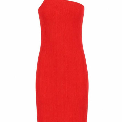 Zara Women Red One Shoulder Bodycon Midi Dress Size 8